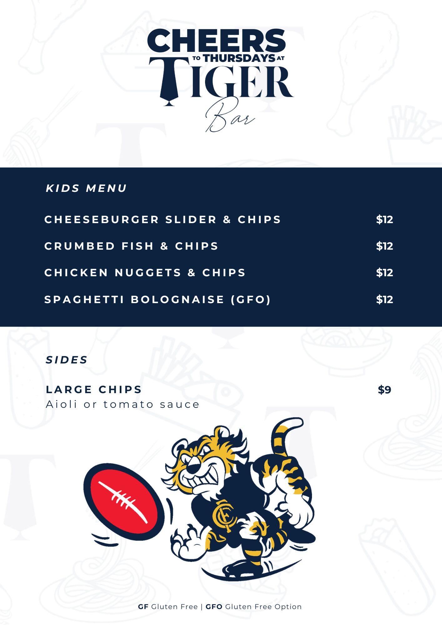 Tiger Bar Menu