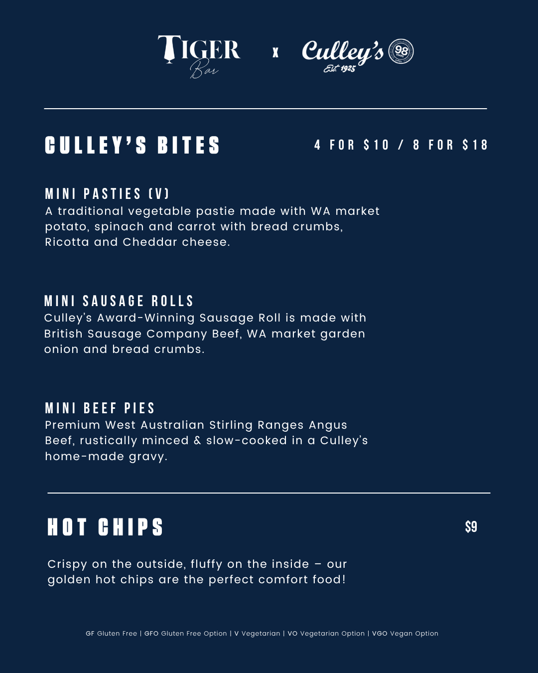 Tiger Bar Menu